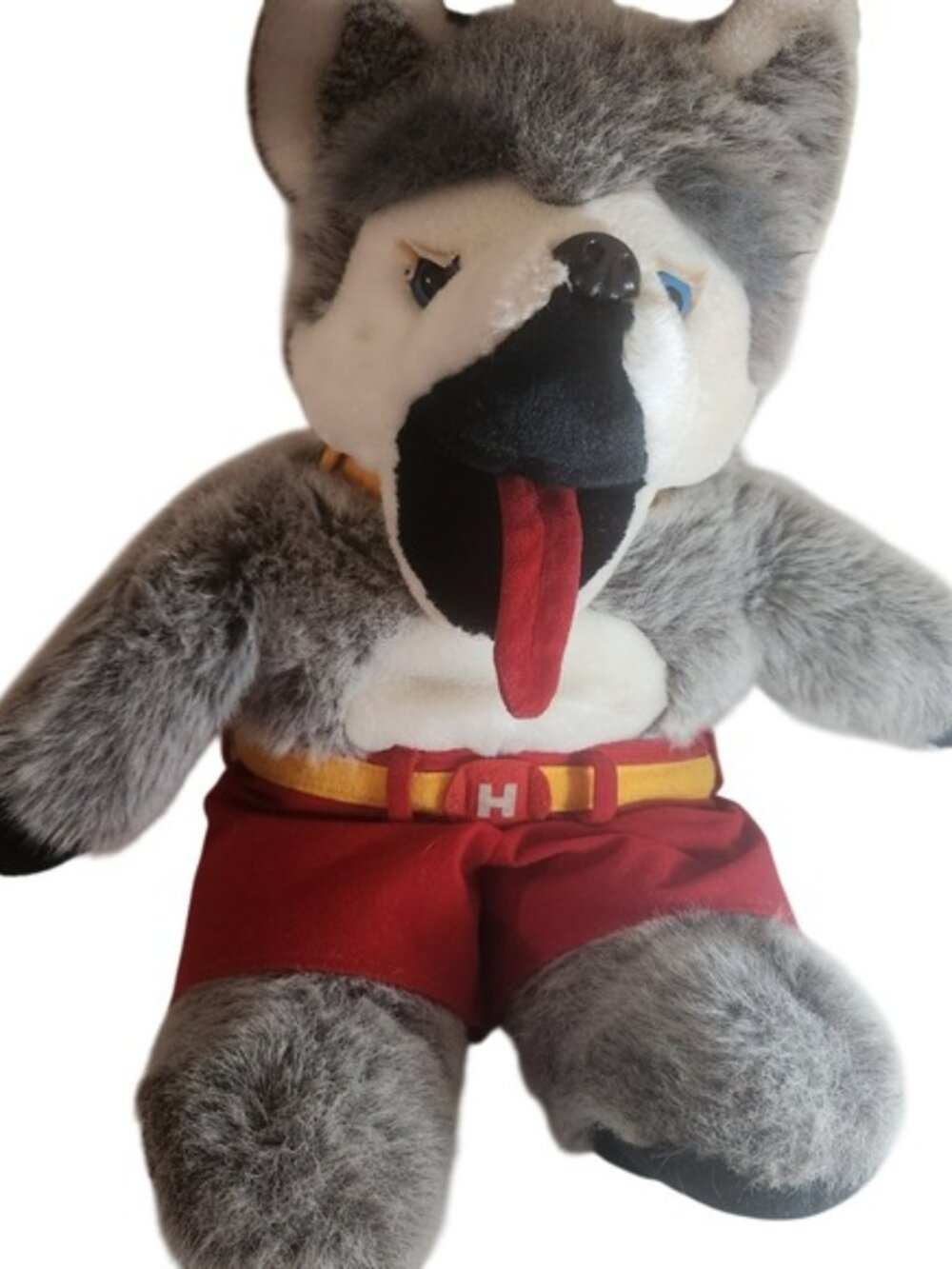 Vintage Calgary Flames Harvey the Hound Plush NHL Mascot Grey Red‎ 14 Inch